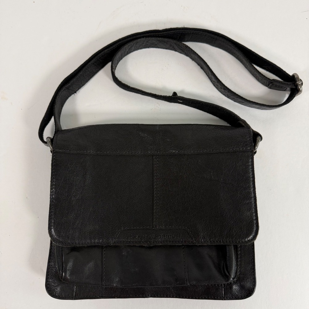 Spikes & Sparrow Black Leather Crossbody Bag Multi Pocket Messenger Purse